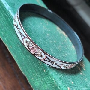 MICHELA FREY I Vintage Austria Folk Art Pink Peach Floral Enamel Bangle Bracelet